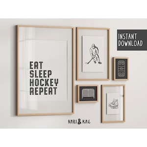 Ice Hockey Prints, Set of Five, Hockey Bedroom, Nursery Wall Decor, Hockey Wall Art, Kids Room Decor, Hockey Decor, Hockey Nursery Art