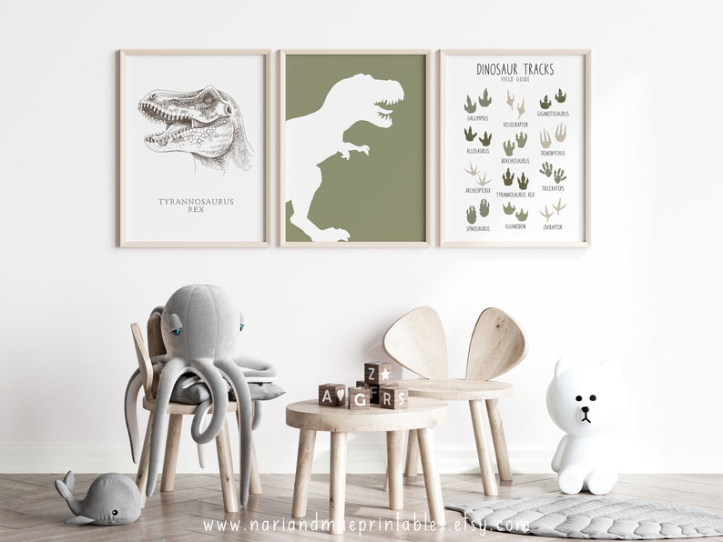 Dinosaur Bedroom Wall Art Set of 3 Prints Boys Room Dinosaur Etsy