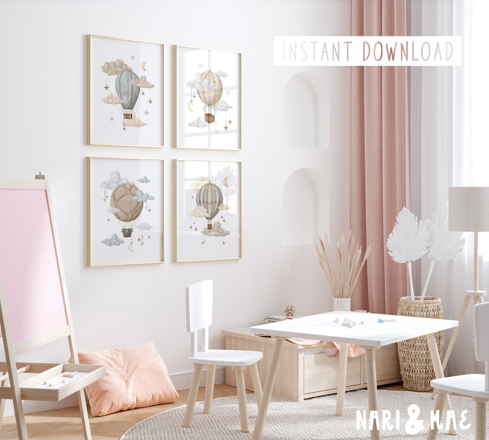 Hot Air Balloon Nursery Wall Art Set Nursery Decor Gender Neutral Print ...