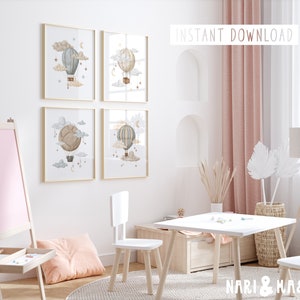 Hot Air Balloon Nursery Wall Art Set Nursery Decor Gender Neutral Print Nursery Printable Kids Room Decor Kids Wall Art Printable Decor 07 image 3