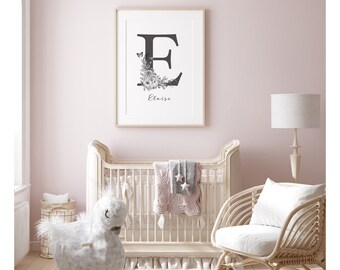 Personalized Floral Initial Nursery Decor, Baby Name Sign (Digital Download)