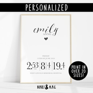 Minimalist Birth Stats Sign, Birth Statistics Print, Baby Birth Announcement Sign, Personalized Nursery Print Custom Baby Gift