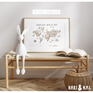 Dinosaurier Weltkarte druckbar, Dinosaurier Wand Dekor Dinosaurier Kinderzimmer druckbare Dinosaurier Poster DINa Raum Dekor Dinosaurier Druck 17