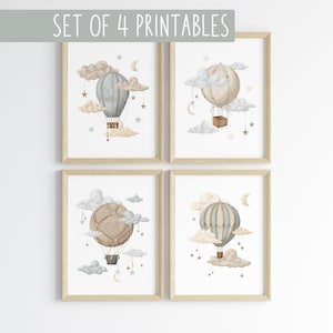 Hot Air Balloon Nursery Wall Art Set Nursery Decor Gender Neutral Print Nursery Printable Kids Room Decor Kids Wall Art Printable Decor 07