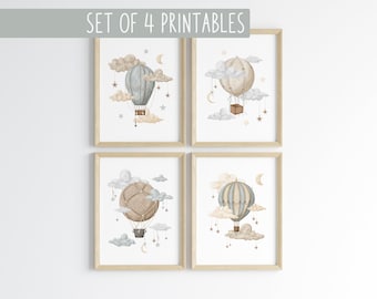 Hot Air Balloon Nursery Wall Art Set Nursery Decor Gender Neutral Print Nursery Printable Kids Room Decor Kids Wall Art Printable Decor 07