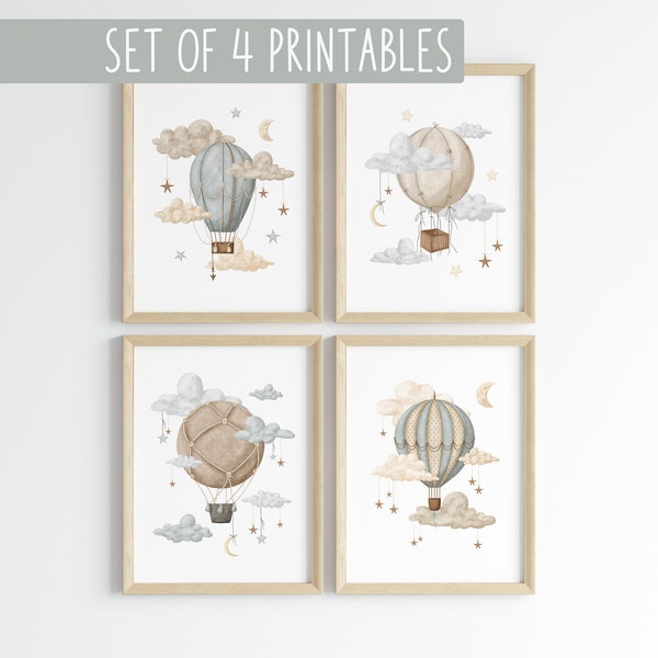 Hot Air Balloon Nursery Wall Art Set Nursery Decor Gender Neutral Print Nursery Printable Kids Room Decor Kids Wall Art Printable Decor 07