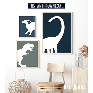 Dinosaur Nursery Set, Dinosaur Nursery Decor, Dinosaur Poster, Dinosaur Room Decor, Dino Print, T-Rex, Brachiosaurus, Parasaurolophus 14
