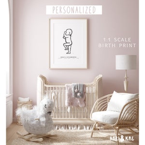 Custom Personalized 1:1 Scale Newborn Poster, Birth Print, Nursery Wall Decor, Baby Illustration, Newborn Keepsake, Mother's Day Gift