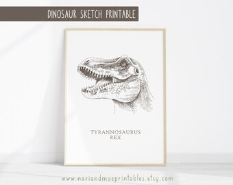 Tyrannosaurus Rex Sketch Print, Dinosaur Nursery Art (Digital Download)