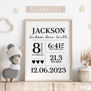 Minimalist Birth Stats Print, Birth Statistics Sign, Baby Birth Announcement, Personalized Nursery Print, Nursery Poster, Custom Baby Gift