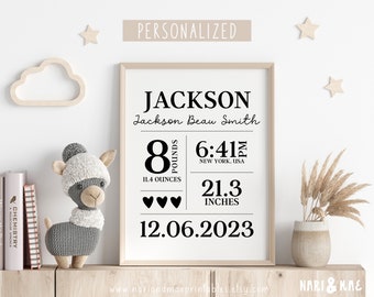 Minimalist Birth Stats Print, Birth Statistics Sign, Baby Birth Announcement, Personalized Nursery Print, Nursery Poster, Custom Baby Gift
