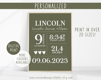 Minimalist Birth Stats Sign, Birth Statistics Print, Baby Birth Announcement Sign Personalized Nursery Print Nursery Poster Custom Baby Gift