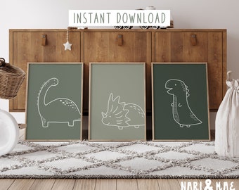 Conjunto de impressão de dinossauro, decoração de dinossauro, conjunto de berçário de dinossauro, decoração de quarto de dinossauro, arte de parede de dinossauro, decoração de quarto de criança, decoração de quarto de bebê