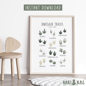 Green Dinosaur Footprints, Dinosaur Tracks, Dinosaur Poster, Educational Dinosaur Wall Art, Dinosaur Nursery, Dinosaur Decor Kids Room Decor