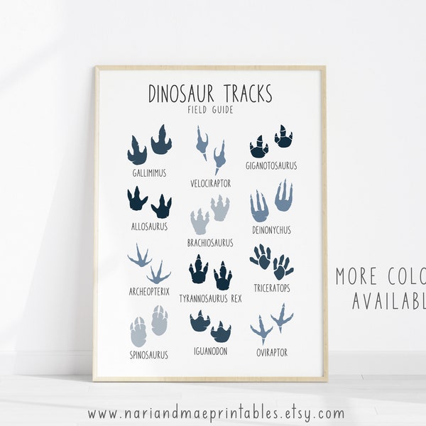 Dino Tracks Dinosaur Footprints Poster Dinosaur Tracks Educational Dino Nursery Dinosaur Nursery Dinosaur Poster Dino Decor Blue Shades 14