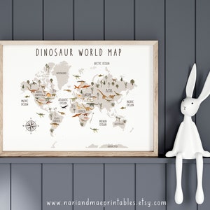 Dinosaur World Map Printable, Dinosaur Wall Decor Dinosaur Nursery ...