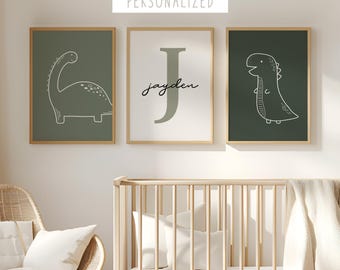 Green Personalized Dinosaur Nursery Decor, Dinosaur Wall Art, Nursery Wall Decor, Boys Room Decor
