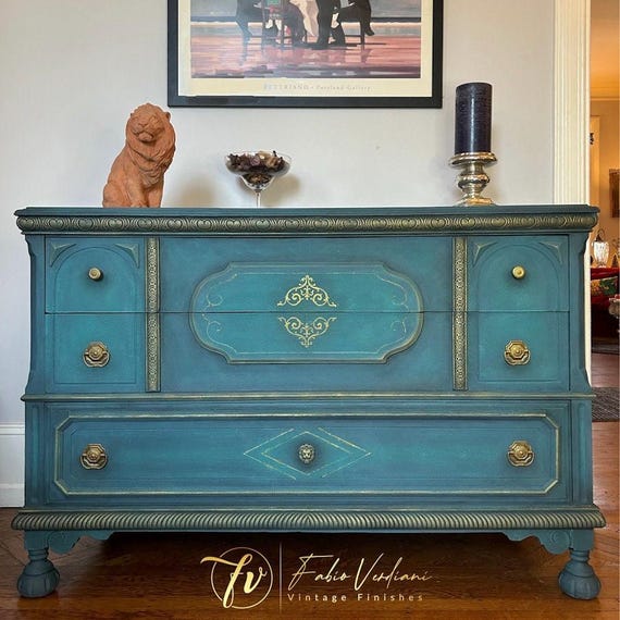 Large Dresser Blue Green With Golden Details Thirties Style - See Shop  Announcement for Shipping - Etsy Australia