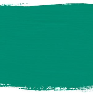 May include: A solid, bright teal green color swatch painted on a white background.