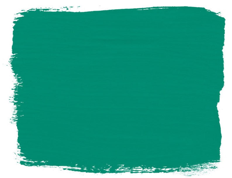 May include: A solid, bright teal green color swatch painted on a white background.