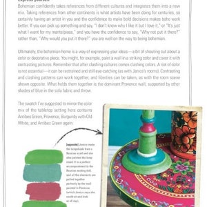 May include: A close-up of a painted table top with a green, turquoise, pink, and red design. The table top is surrounded by a turquoise wall. The text "paint your own" is at the top of the image.