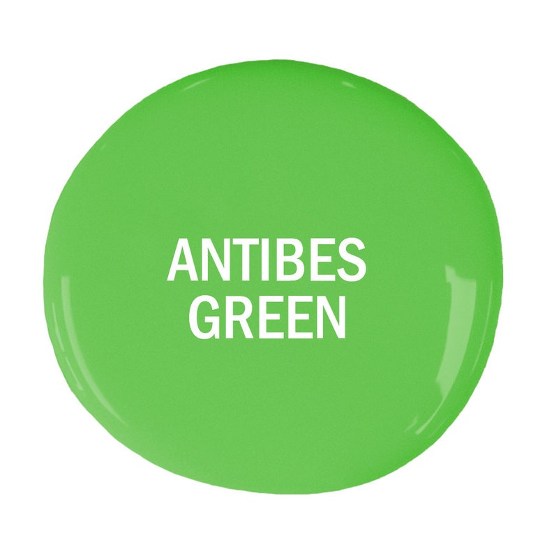 May include: A bright green paint swatch with the text "ANTIBES GREEN" in white.