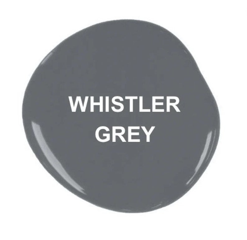 May include: A close-up of a paint swatch showing the color "Whistler Grey".