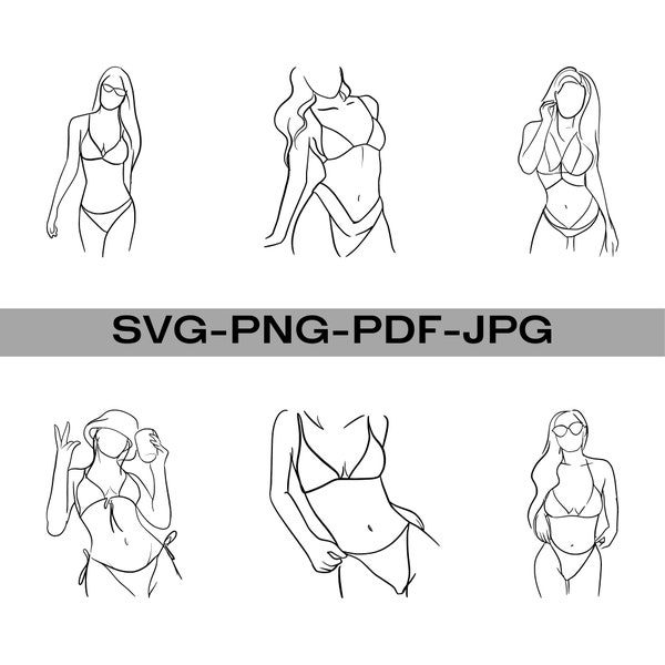 6 Bundle Woman Body Svg, Woman SVG, Beach Girl Cut File, Beach SVG, Bikini Woman Silhouette