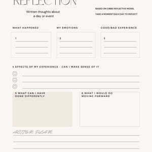 Daily reflection Printable Self reflection Practice reflection Worksheet Personal reflection Journal