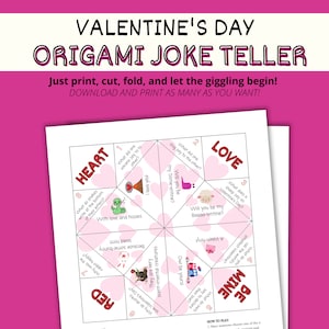 Valentine&#39;s Day Kids Joke Teller / Cootie Catcher / Fortune Teller, Classroom gift, Origami game Printable