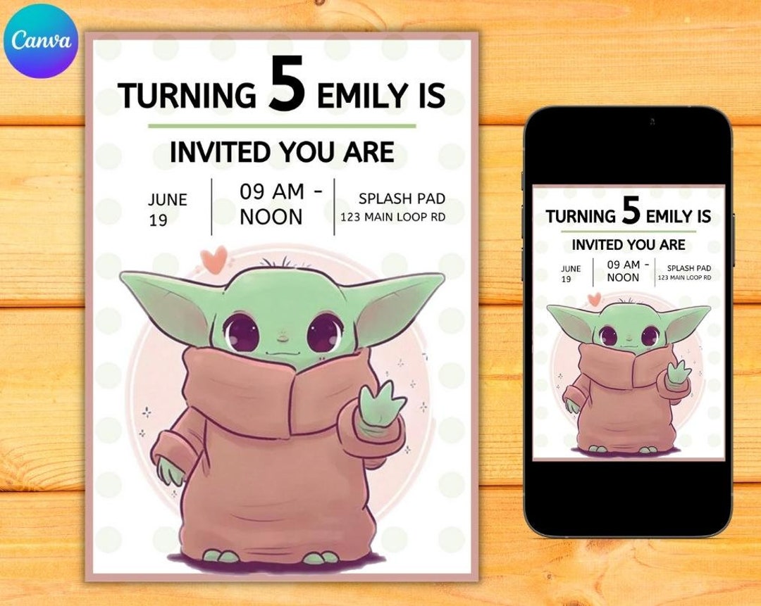 Baby Yoda Birthday Invitation Baby Yoda Birthday Invitation Etsy