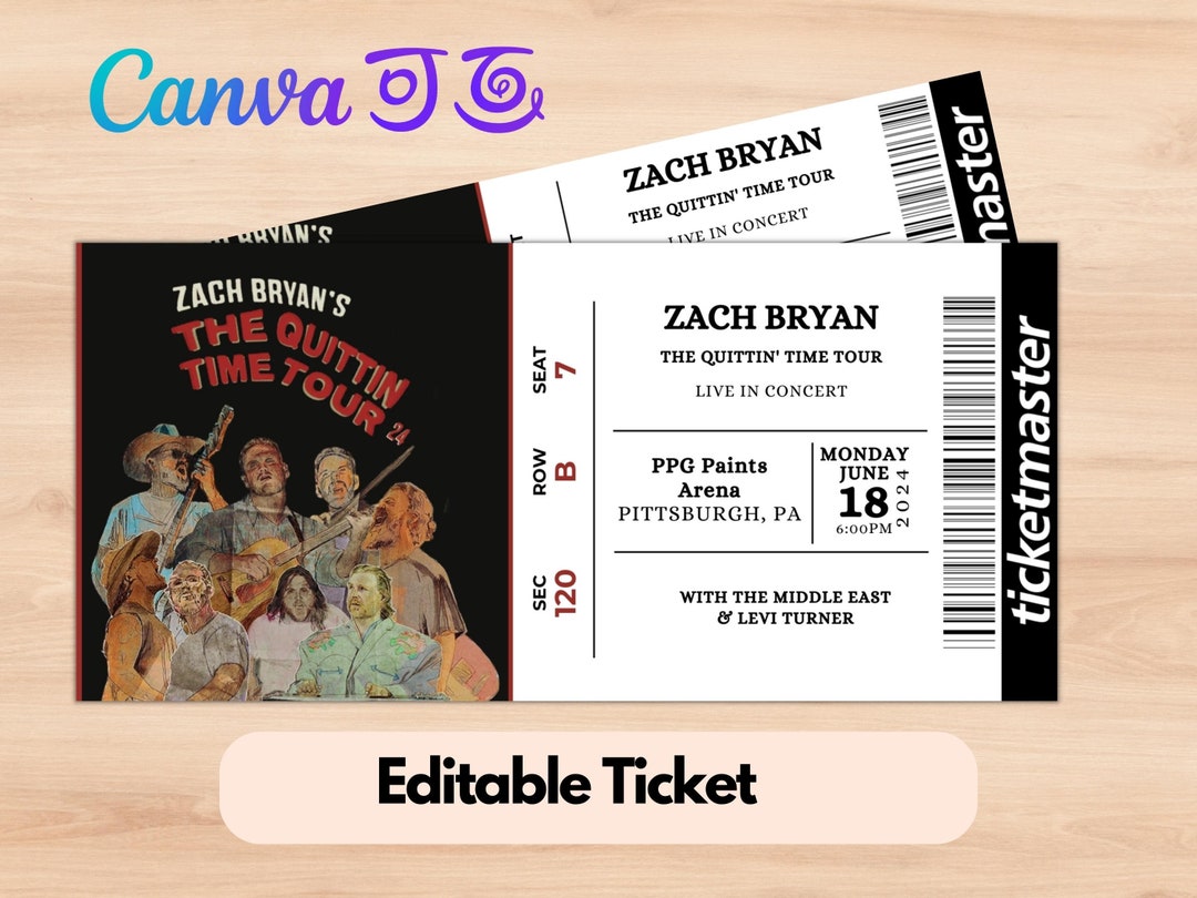 Zach Bryan the Quittin' Time Tour Ticket Stub Etsy