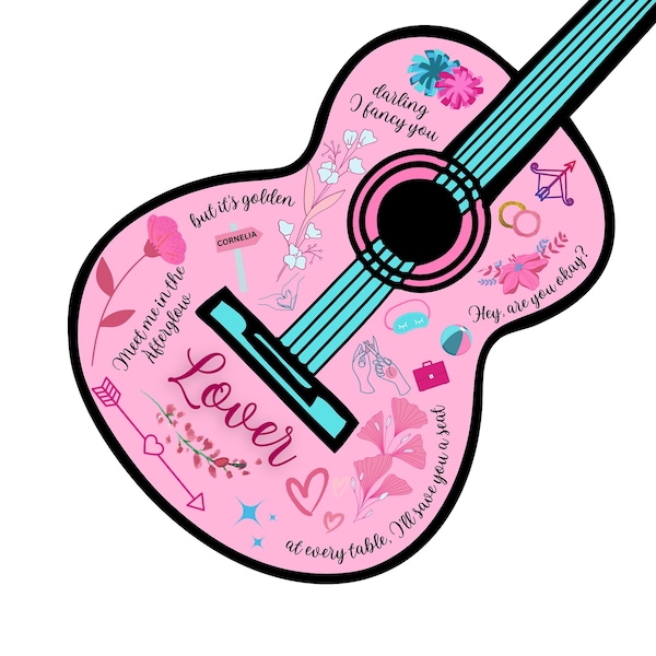 Taylor Swift Digital Download | Lover as Guitar | Transparent Background | 'digital downloads | Digital Print | | Swiftie Merch PNG Cricut