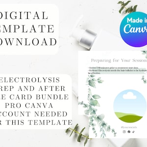 Electrolysis Prep Card and After Care Card Bundle (Canva Pro Image)  DIGITAL DOWNLOAD