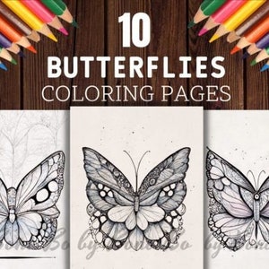 Beautiful Butterflies Coloring Pages, Grayscale Graphics, 10 pages