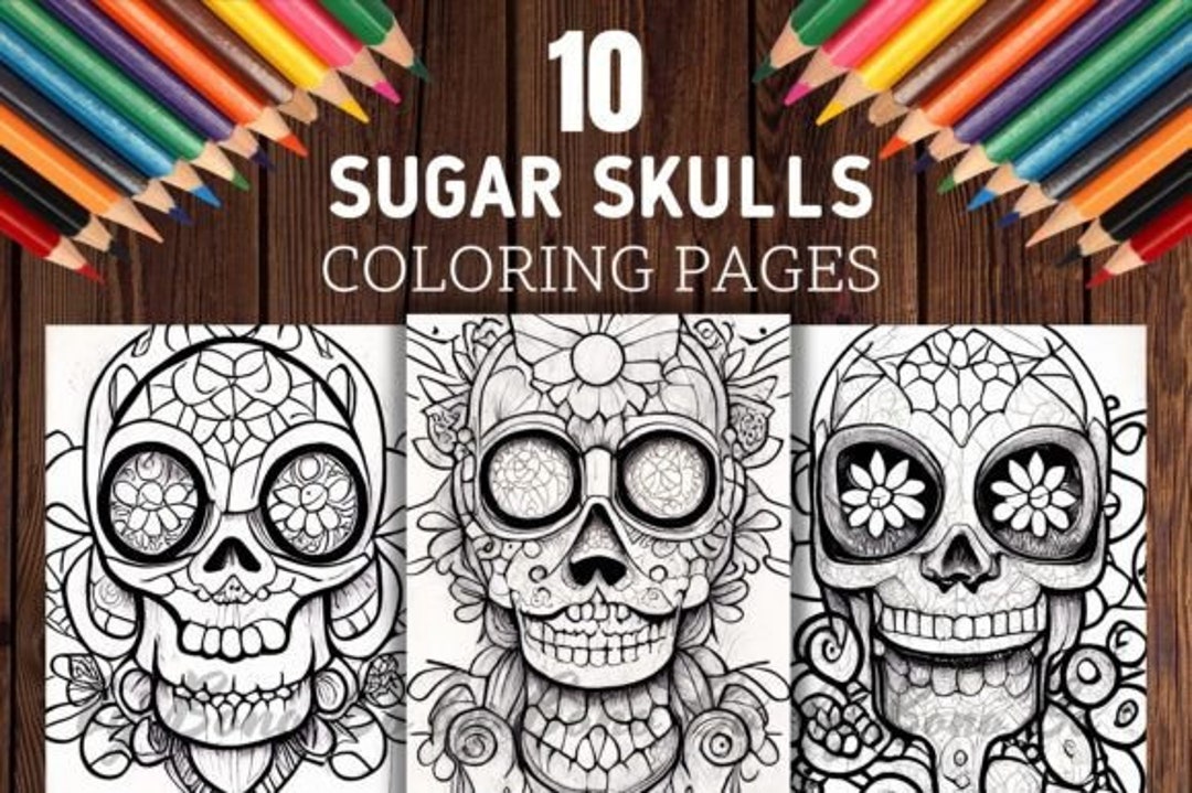Sugar Skull Coloring Pages for Adults, Grayscale Graphics , 10 Pages - Etsy