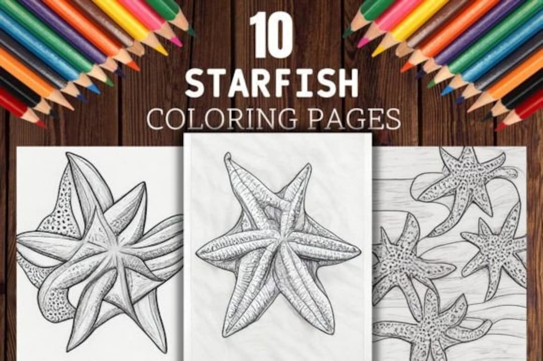 Cute Starfish Coloring Pages, Cute Sea Animals Grayscale Graphics, 10