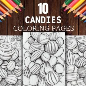Sweet Candy Coloring Pages, Grayscale Graphics, 10 pages