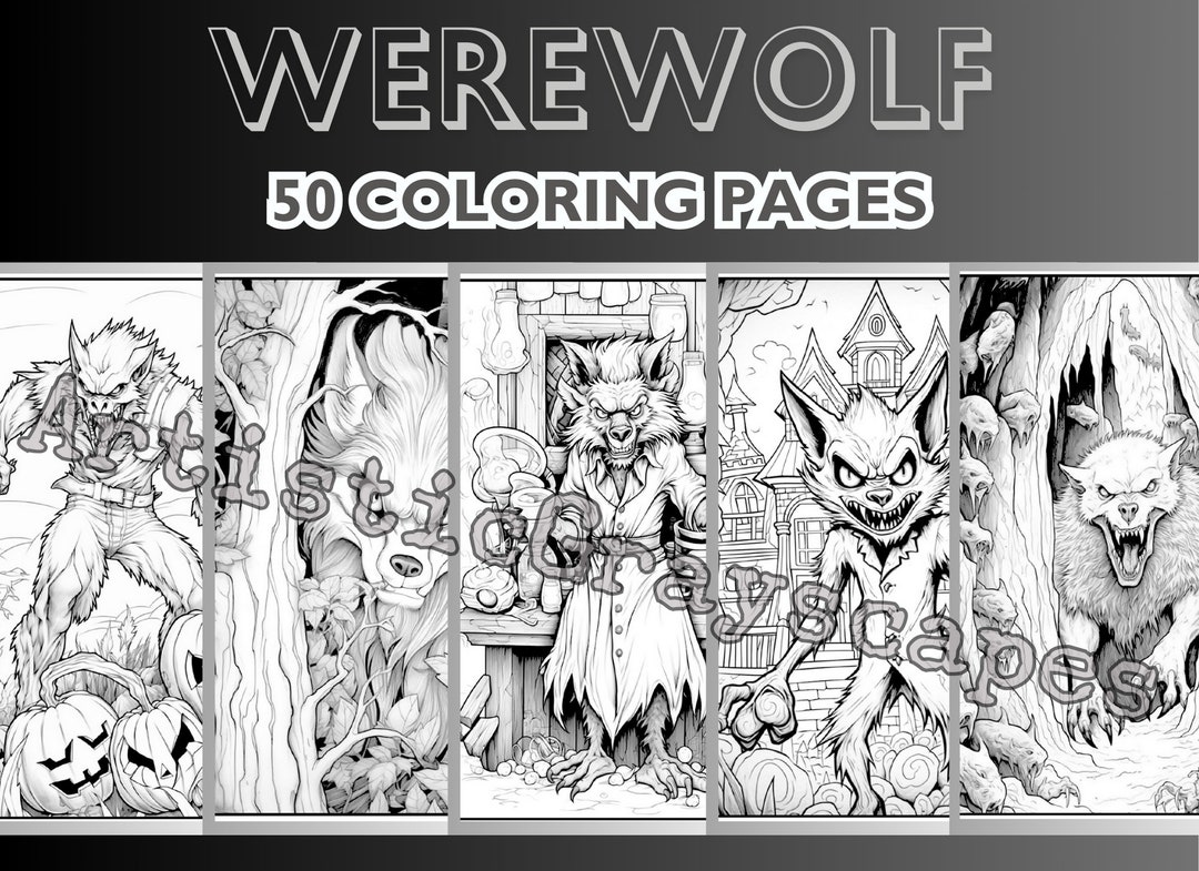50 Scary Werewolf Coloring Pages Coloring Page Book Adults Kids Instant