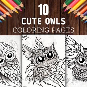 Cute Owls Coloring Pages, Lovely Owl Graphics 10 pages