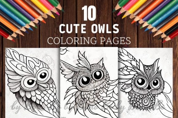 Cute Owls Coloring Pages, Lovely Owl Graphics 10 pages