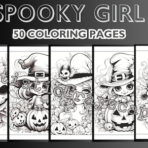 50 páginas para colorear de chicas lindas y espeluznantes - Libro de páginas para colorear - Adultos + Niños - Descarga instantánea - Página para colorear en escala de grises - PDF imprimible