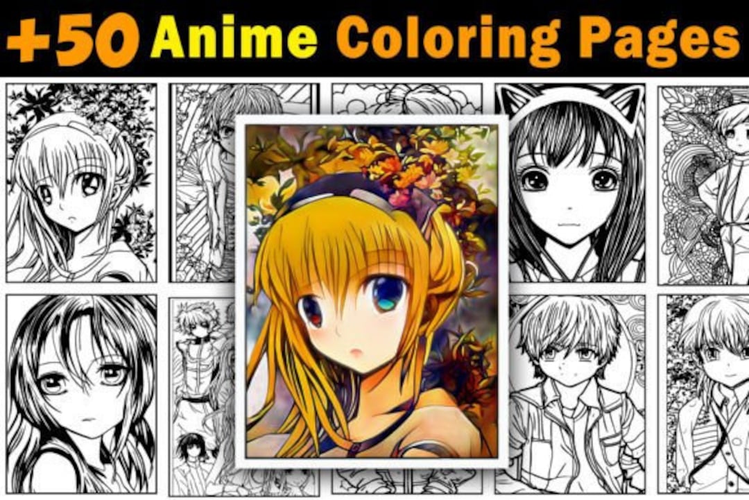 Anime Coloring Pages for Adults, Grayscale Graphics , 50 Pages - Etsy