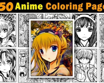 大人向けアニメぬり絵、グレースケールグラフィック、50ページ