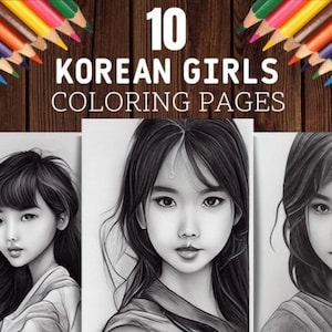 Korean Women Coloring Pages, Beautiful Korean Women Graphics, 10 pages