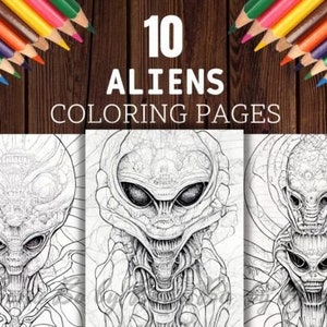 Alien Coloring Pages For Adults, Unique Grayscale Graphics , 10 pages