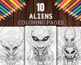 Alien Coloring Pages For Adults, Unique Grayscale Graphics , 10 pages