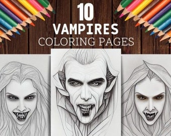 Vampire Coloring Pages For Adults, Scary Vampires Grayscale Graphics , 10 pages
