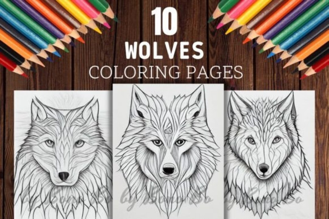 Wolves Coloring Pages, Unique Grayscale Graphics, 10 Pages - Etsy