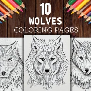 Wolves Coloring Pages, Unique Grayscale Graphics, 10 pages